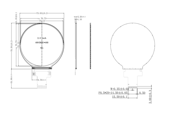 2.8 pollici IPS Circular Touch TFT Display MIPI Interfaccia LCD Modulo 480x480